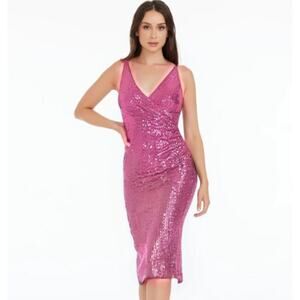 Dress The Population Anita Pink Sequin Midi Wrap Dress Size Small